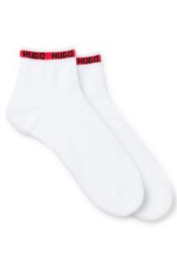 Two-pack of short-length socks with logo tape, White