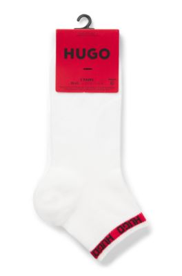 Two-pack of short-length socks with logo tape, White