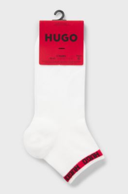 Two-pack of short-length socks with logo tape, White