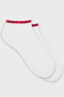 Lot de deux paires de chaussettes hauteur cheville &agrave; logos, Blanc