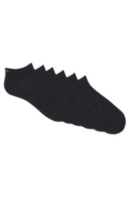 Six-pack of cotton-blend ankle socks with logos, Black