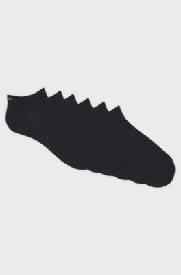 Six-pack of cotton-blend ankle socks with logos, Black
