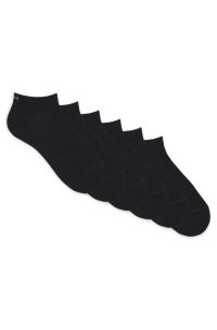 Six-pack of cotton-blend ankle socks with logos, Black