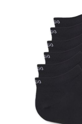 Six-pack of cotton-blend ankle socks with logos, Black