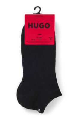 Six-pack of cotton-blend ankle socks with logos, Black