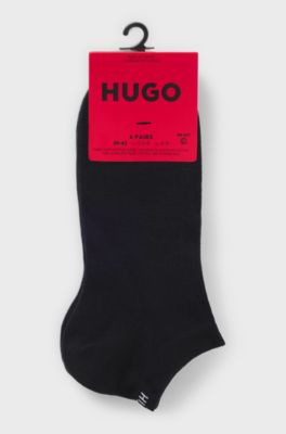 Six-pack of cotton-blend ankle socks with logos, Black