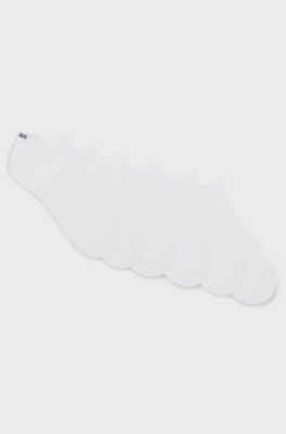 Six-pack of cotton-blend ankle socks with logos, White
