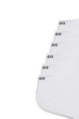 Six-pack of cotton-blend ankle socks with logos, White