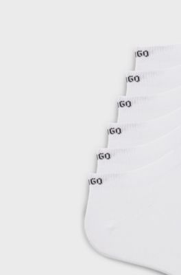 Six-pack of cotton-blend ankle socks with logos, White