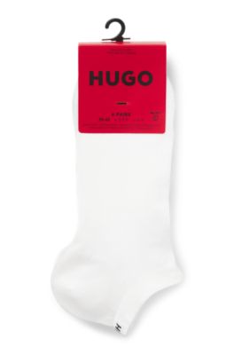 Six-pack of cotton-blend ankle socks with logos, White
