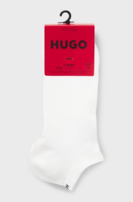Six-pack of cotton-blend ankle socks with logos, White
