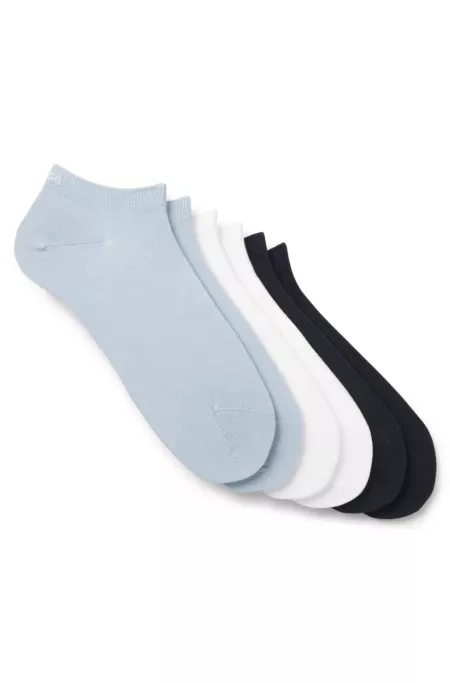 Six-pack of cotton-blend ankle socks with logos