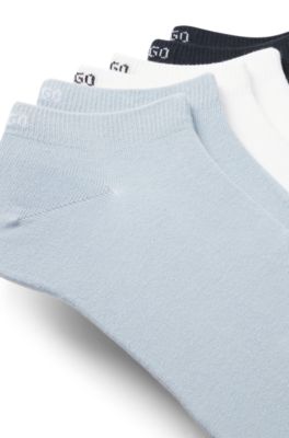 Six-pack of cotton-blend ankle socks with logos, Black / White / Blue