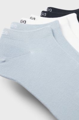 Six-pack of cotton-blend ankle socks with logos, Black / White / Blue