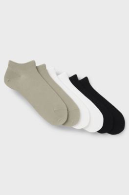 Six-pack of cotton-blend ankle socks with logos, Black  /  White  /  Beige
