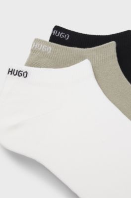 Six-pack of cotton-blend ankle socks with logos, Black  /  White  /  Beige