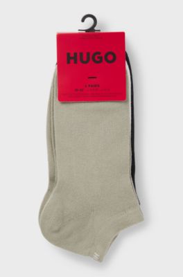 Six-pack of cotton-blend ankle socks with logos, Black  /  White  /  Beige