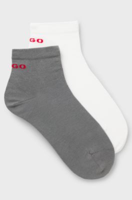 Paquete de dos calcetines cortos de algod&oacute;n, Blanco / Gris
