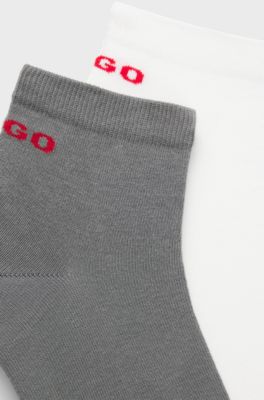 Calze corte in misto cotone in confezione da due, Bianco / Grigio