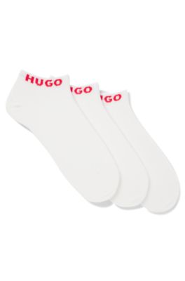 Three-pack of ankle socks with logo cuffs, White