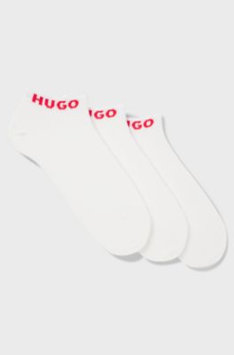 Three-pack of ankle socks with logo cuffs, White