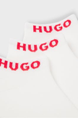 Three-pack of ankle socks with logo cuffs, White