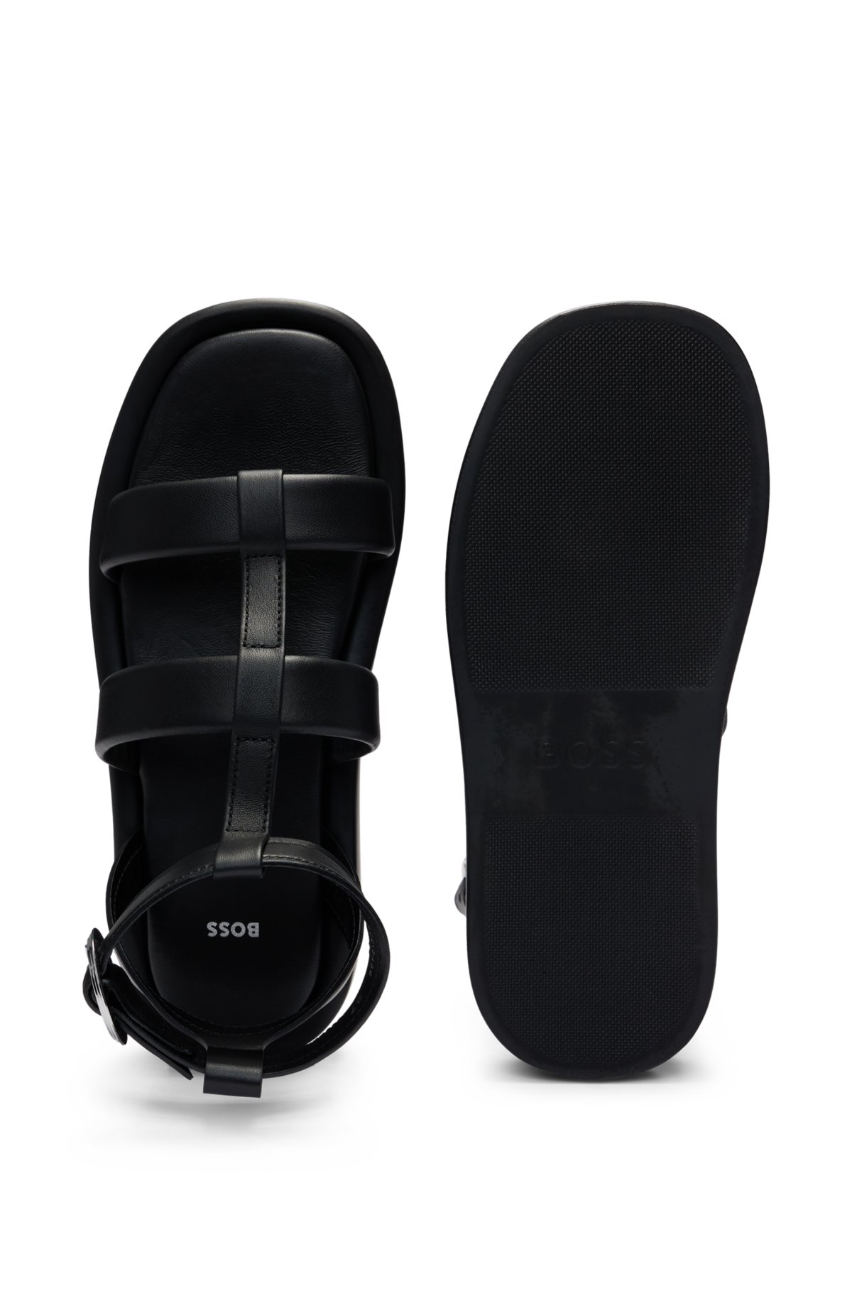 Platform leather sandals with branded buckle closure, Black