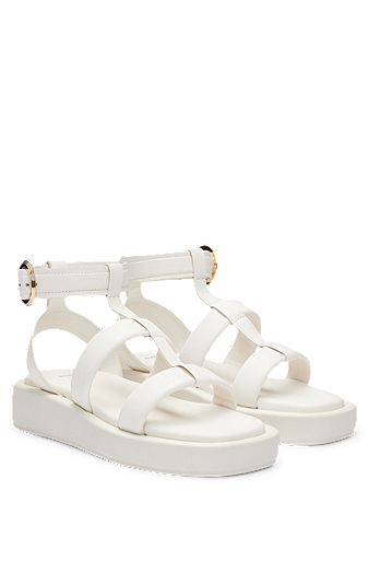 Sandálias de plataforma de pele com fecho de fivela da marca, Branco