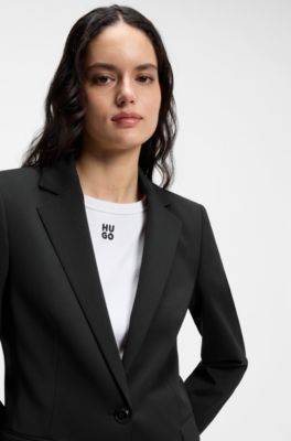 Regular-fit jacket with notch lapels, Black