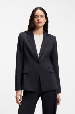 Veste Regular &agrave; revers crant&eacute;s, Bleu fonc&eacute;