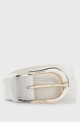 Italian-leather belt with logo-engraved buckle, Natural