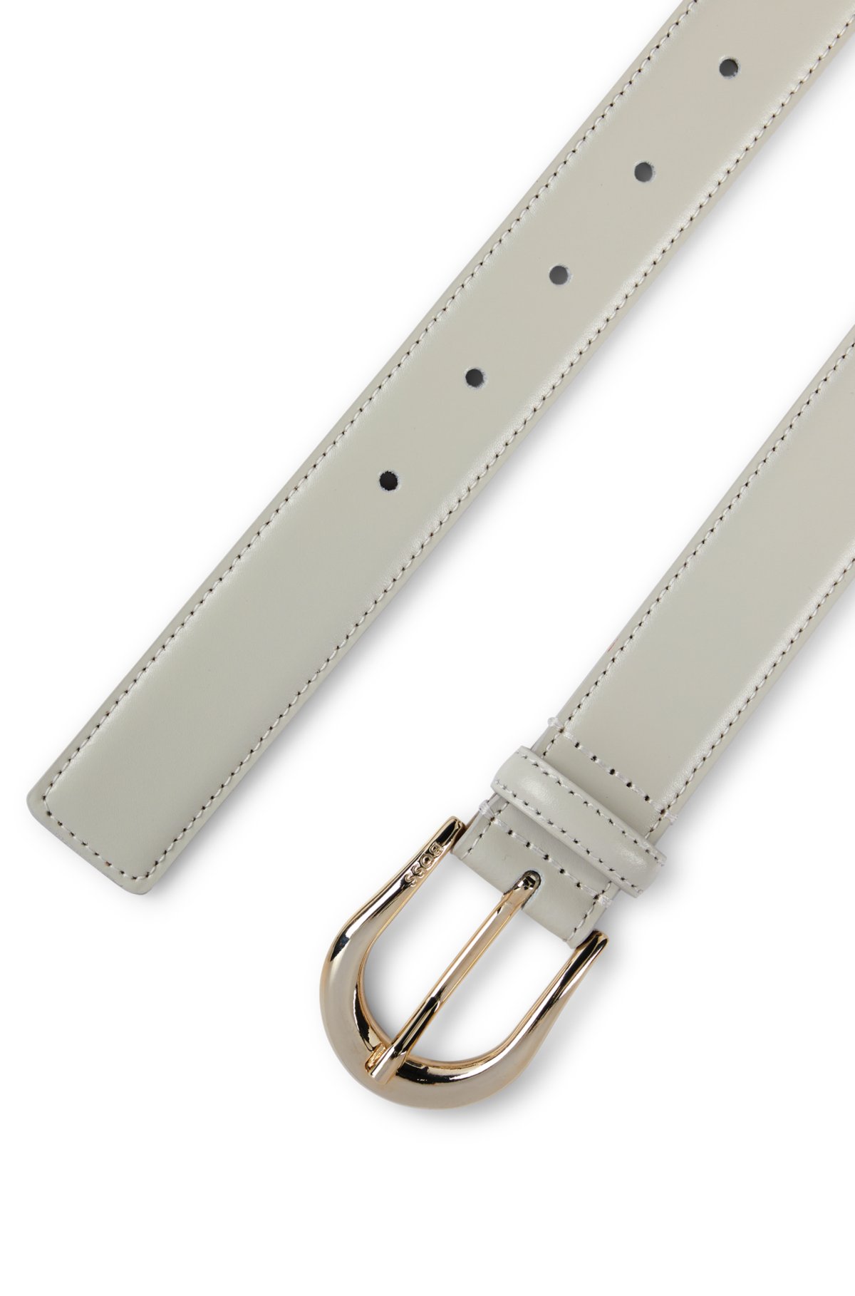 Italian-leather belt with logo-engraved buckle, Natural
