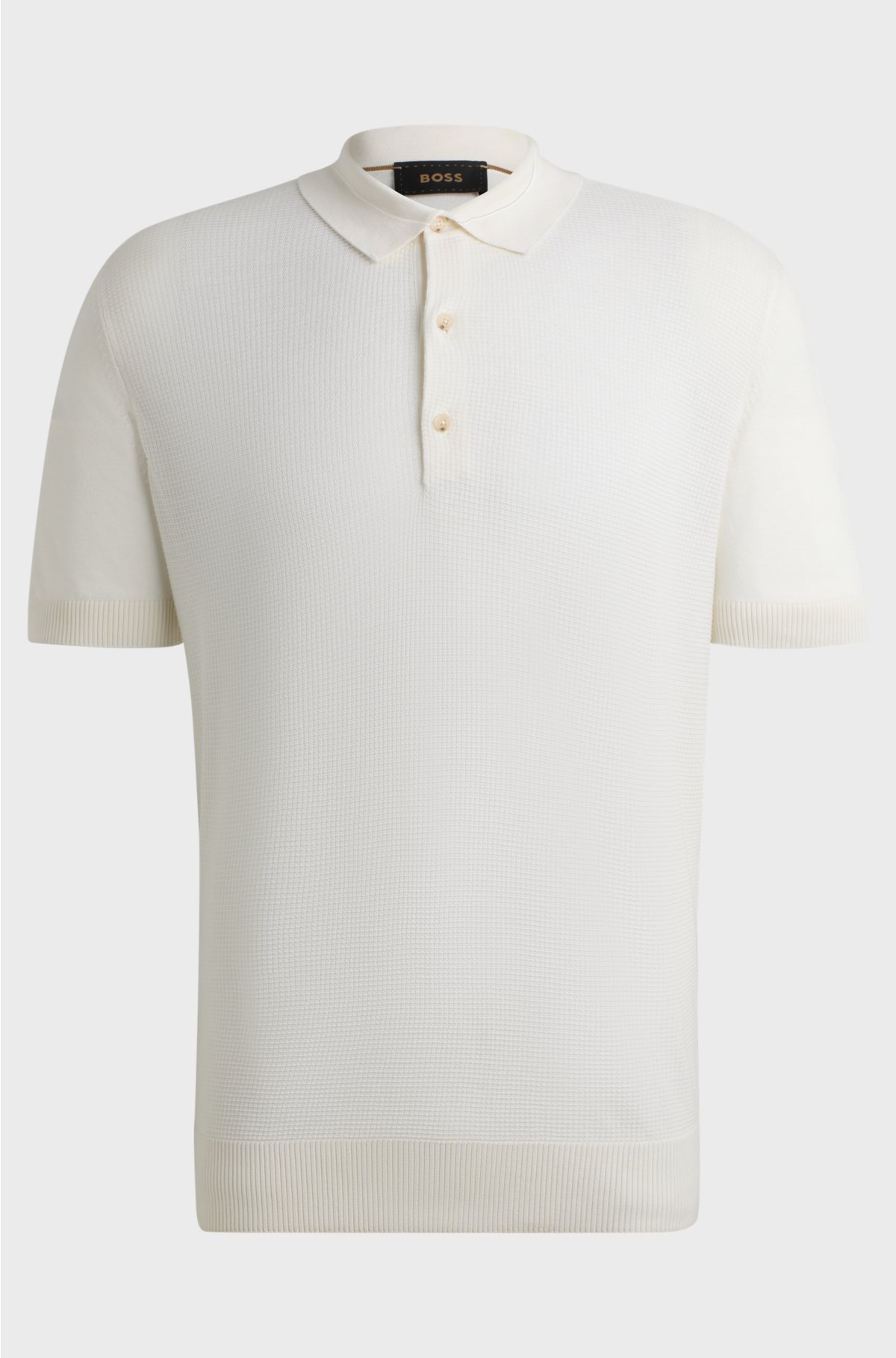 Mixed-structure polo sweater in silk and cotton, White