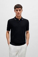 Mixed-structure polo sweater in silk and cotton, Dark Blue