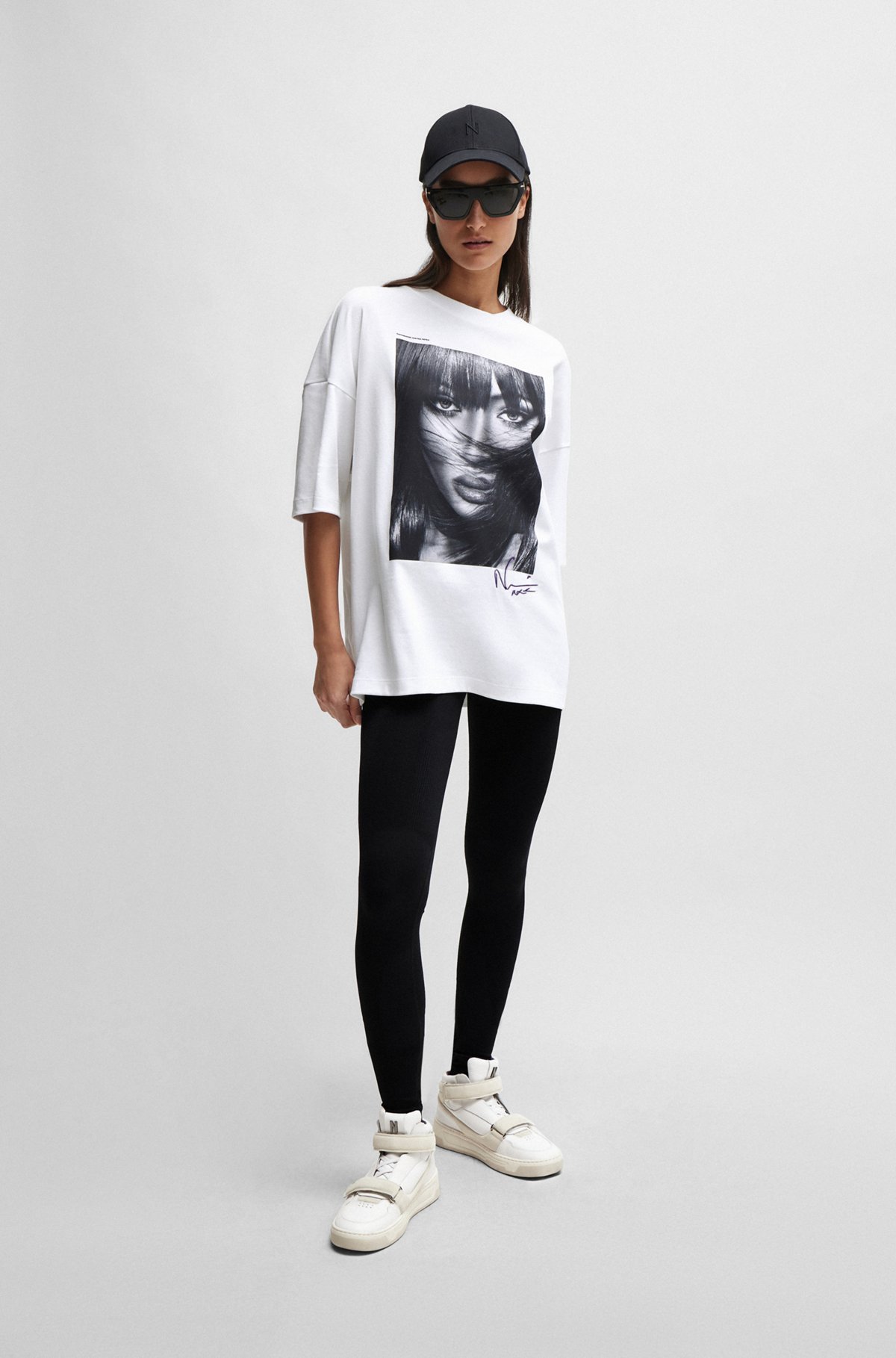 BOSS - NAOMI x BOSS interlock-cotton T-shirt with dropped BOSS - NAOMI x BOSS interlock-cotton T-shirt with dropped