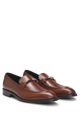 BOSS Leather loafers with branded hardware Brown