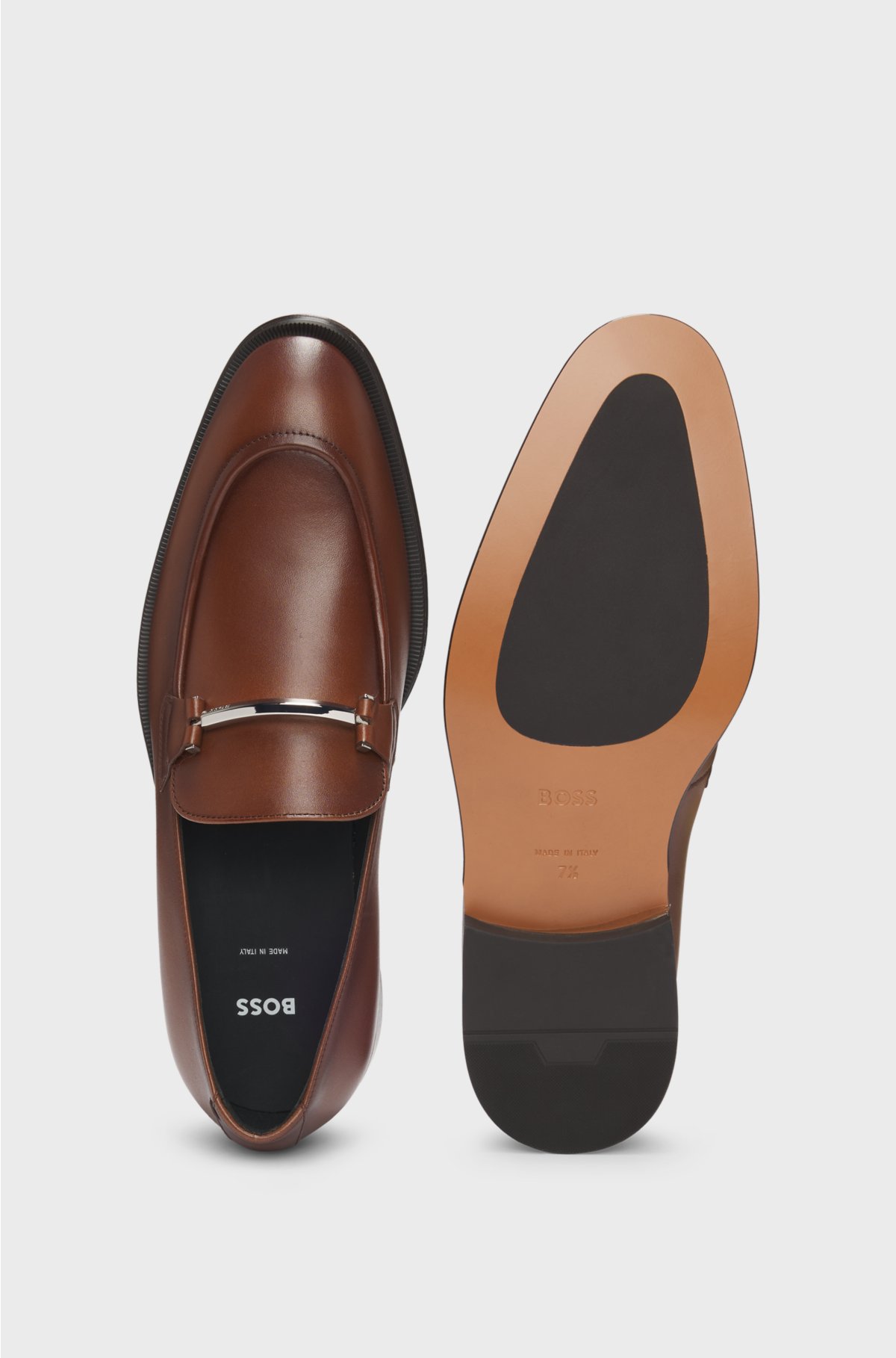 Leather loafers with branded hardware, Brown