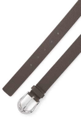 Italian-leather belt with polished silver hardware , Khaki