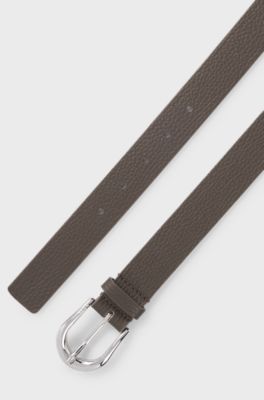 Italian-leather belt with polished silver hardware , Khaki