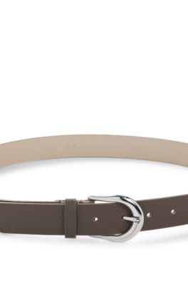 Italian-leather belt with polished silver hardware , Khaki