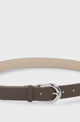 Italian-leather belt with polished silver hardware , Khaki