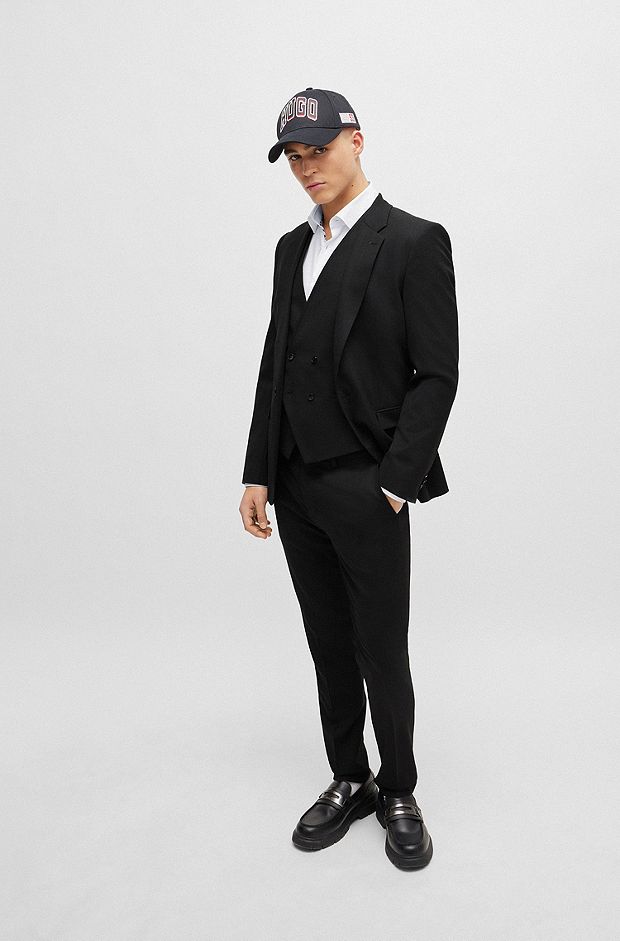 Extra-slim-fit suit in patterned performance-stretch cloth, Black