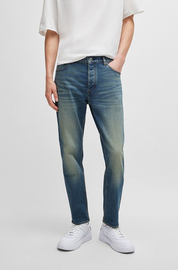Tapered-fit jeans in blue tinted denim, Blue