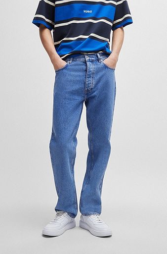 Regular-fit jeans in blue stonewashed denim, Blue