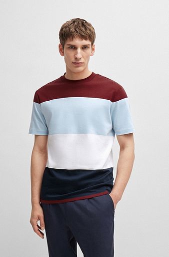 Block-striped T-shirt in interlock cotton, Red / Blue / Dark Blue