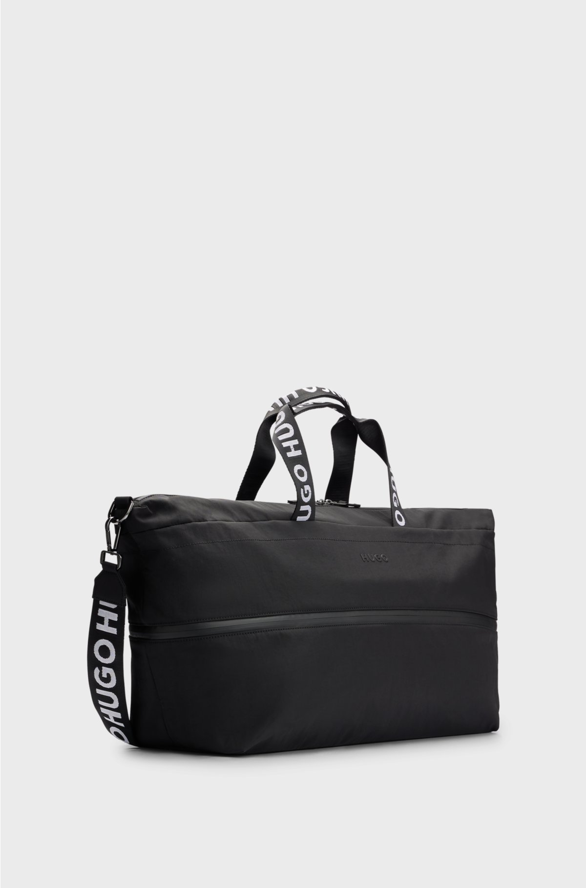 Logo-lettering holdall with branded webbing and zip closure, Black