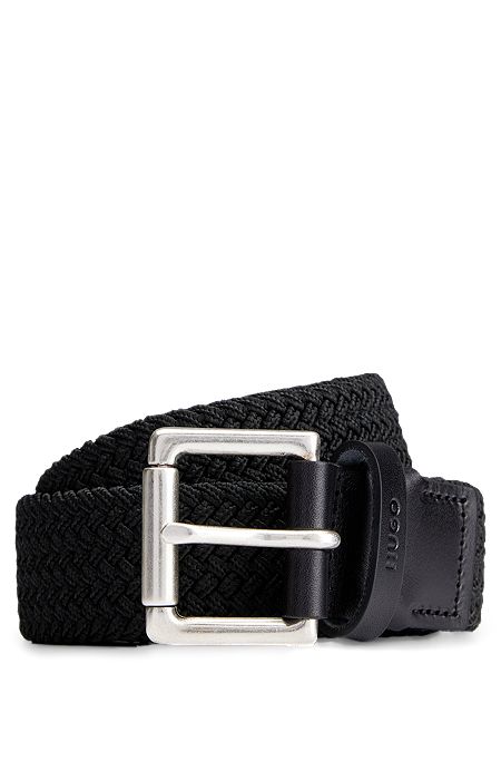 Woven belt with square roller buckle, Black