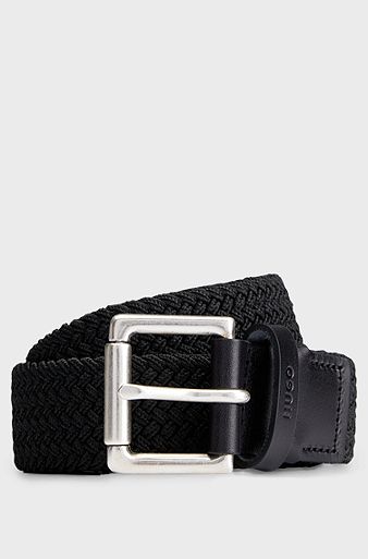 Woven belt with square roller buckle, Black