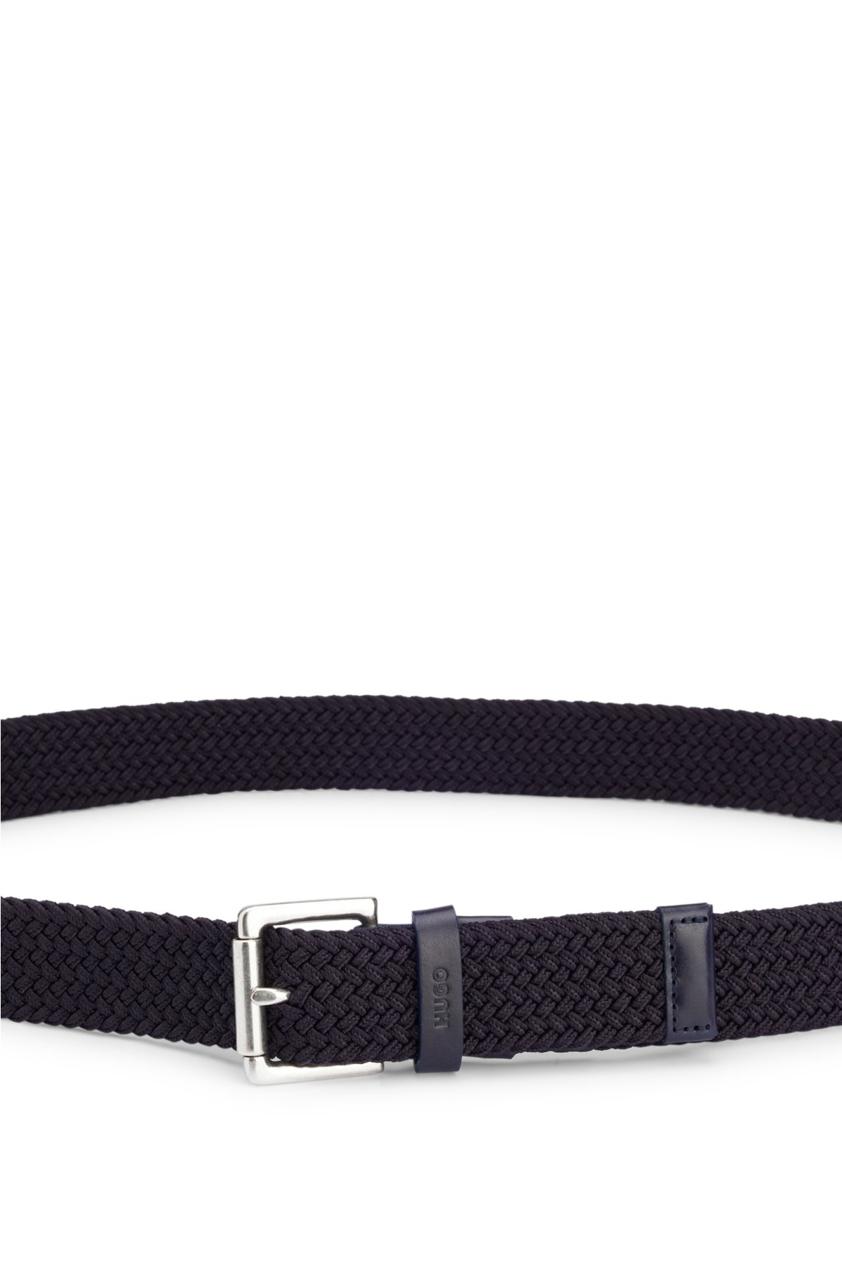 Woven belt with square roller buckle, Dark Blue