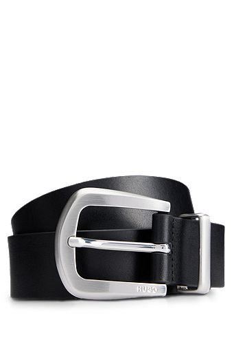 Italian-leather belt with metal end tip, Black